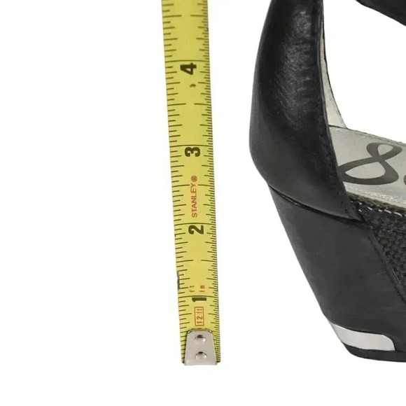 Sam Edelman Leather Wedge Sandal Heel Black Size 6 - Picture 14 of 14